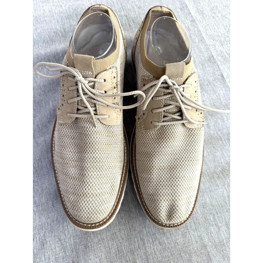 Dockers Men’s Tan Knit Oxfords Size 11 Casual Shoes Lace Up Leather Trim Stretch